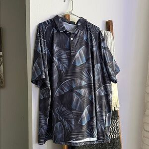 Sunday Swagger Men's Blue Leaf Print Polo Shirt